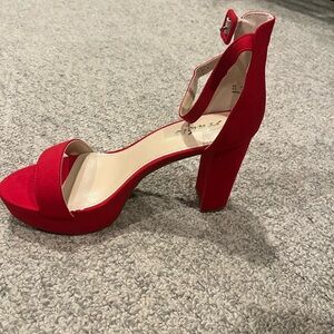 Bright red chunky heels